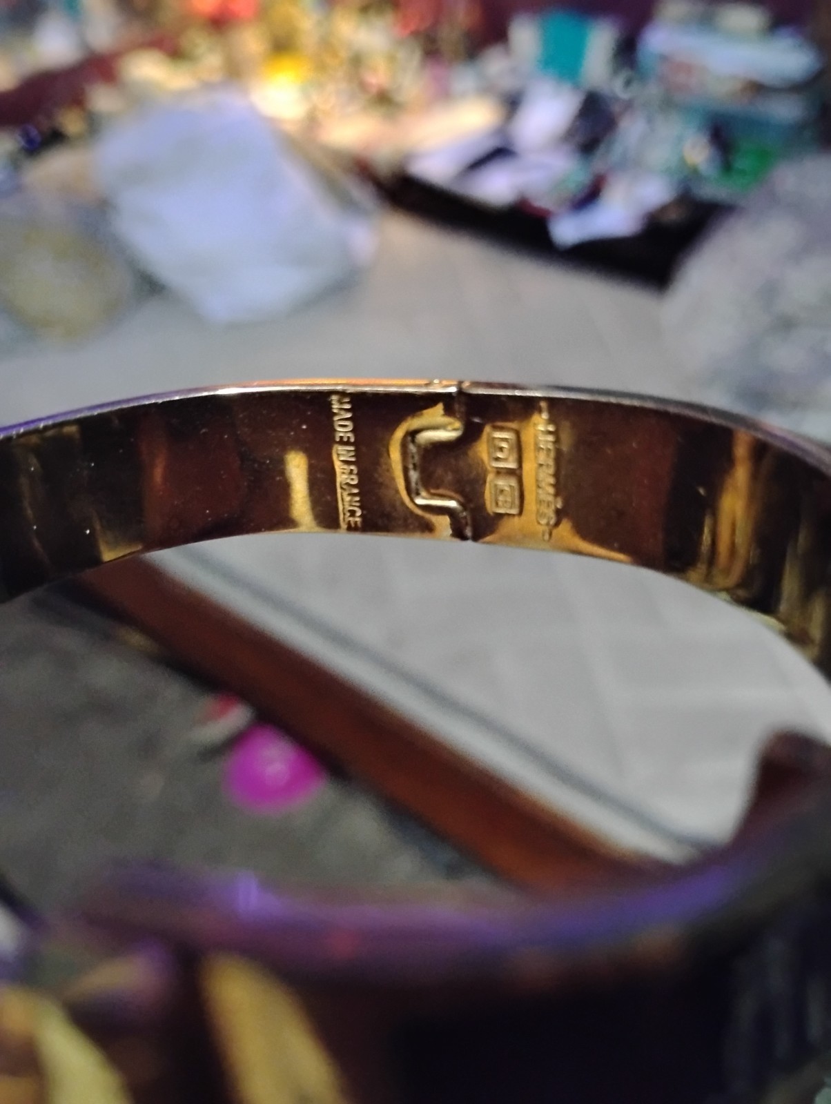 Authentic Hermes Clic H bracelet gold plated black enamel narrow bangle