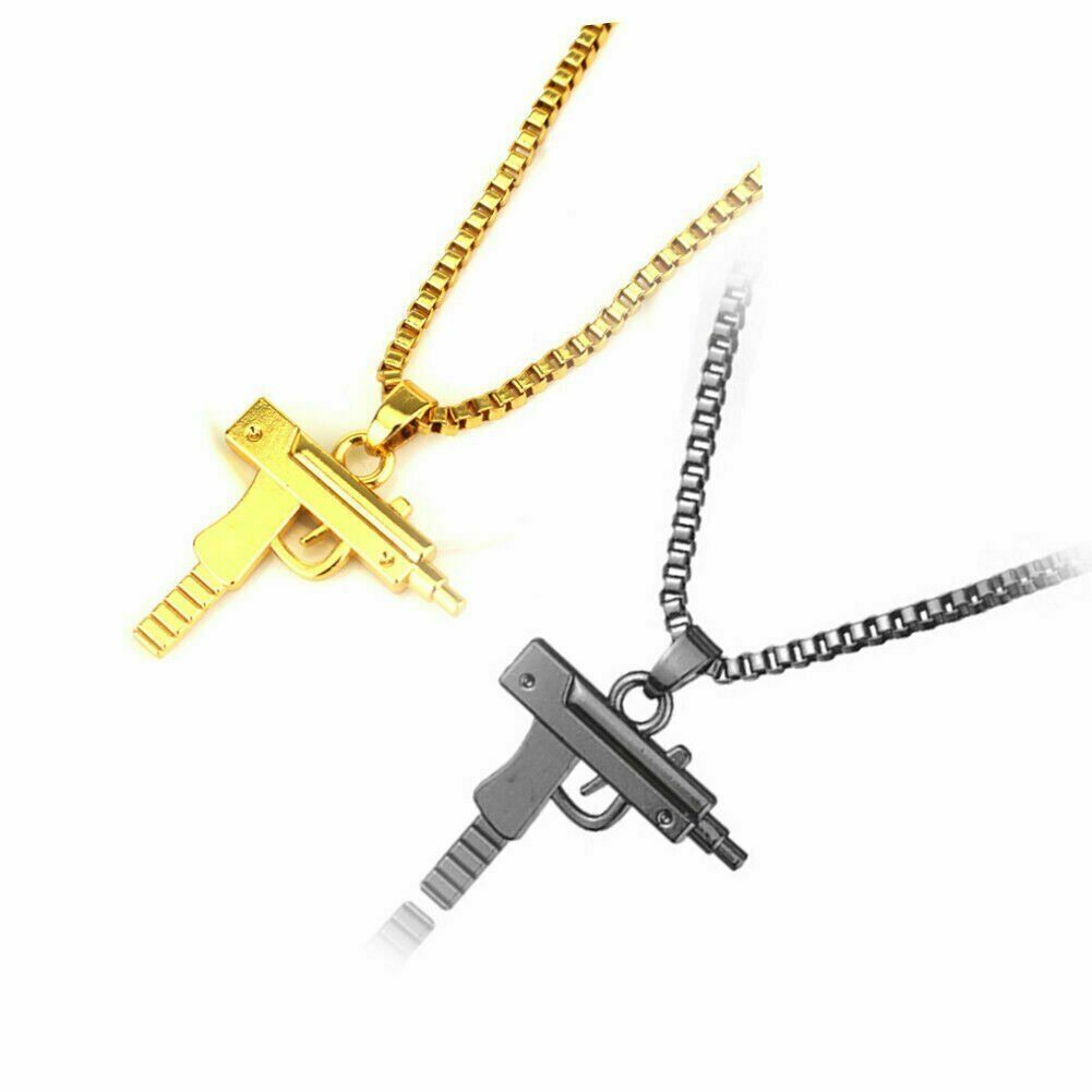 Mens Fashion Mini-Uzi Machine Gun Pendant Chain Hip Hop Punk Necklace Jewelry