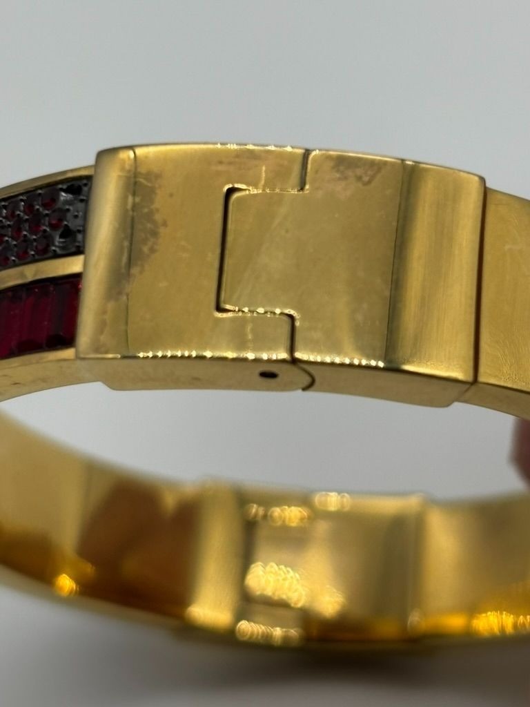 Michael Kors Color Crush Hinged Bangle Cuff Garnet Colored Baguette Pave Crystal
