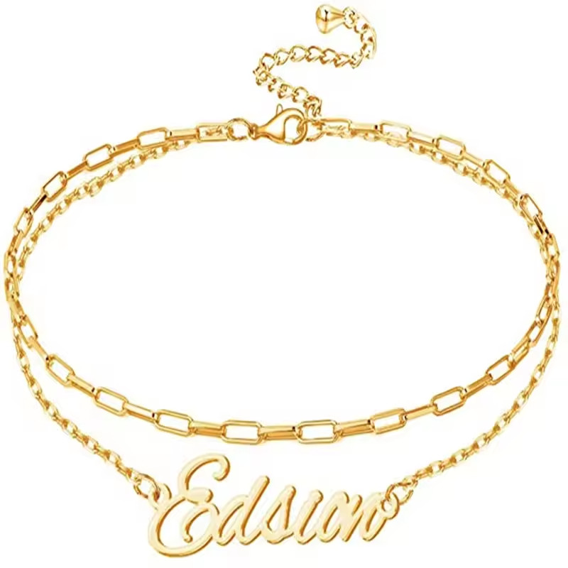 Customized Double Layered Name Necklace Pendant Jewelry Choker Link Chain Silver