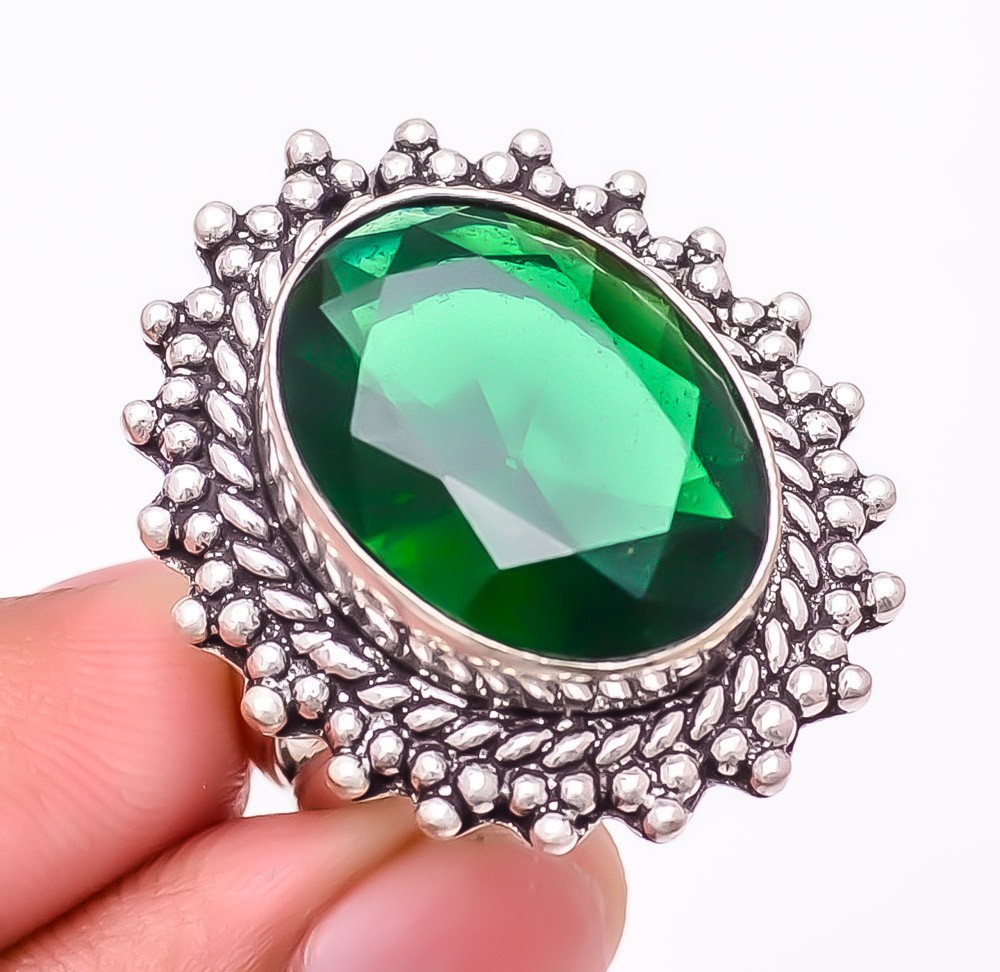 Tsavorite Quartz Gemstone 925 Silver Plated Jewelry Ring s.9 F2599