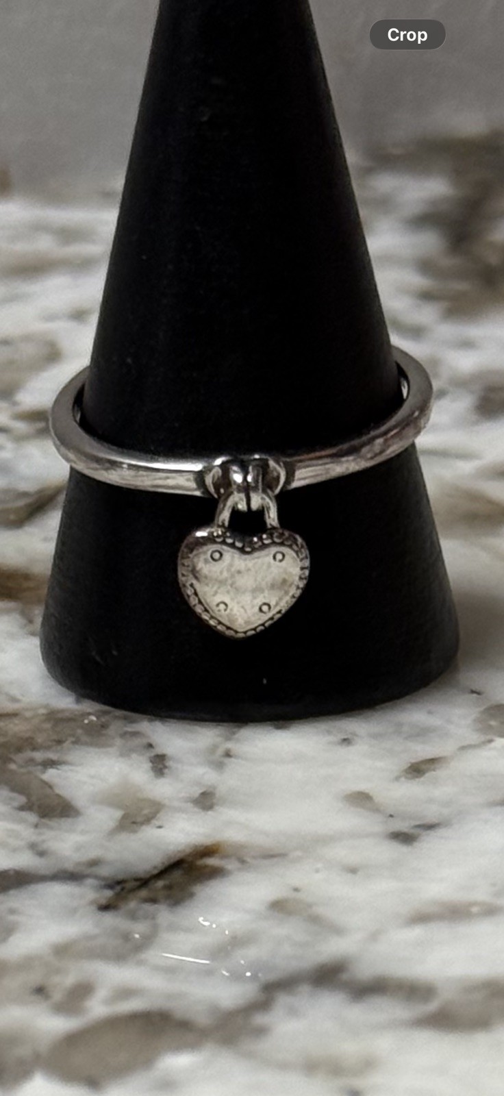 V621 S925 STERLING SILVER BLUE 2 SIDED HEART DANGLE RING SZ 7