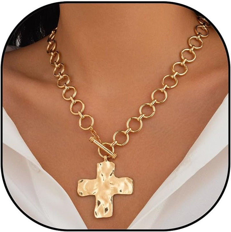 Chunky Necklace Chunky Cross Necklace for Women Big Cross Statement Necklaces Tr