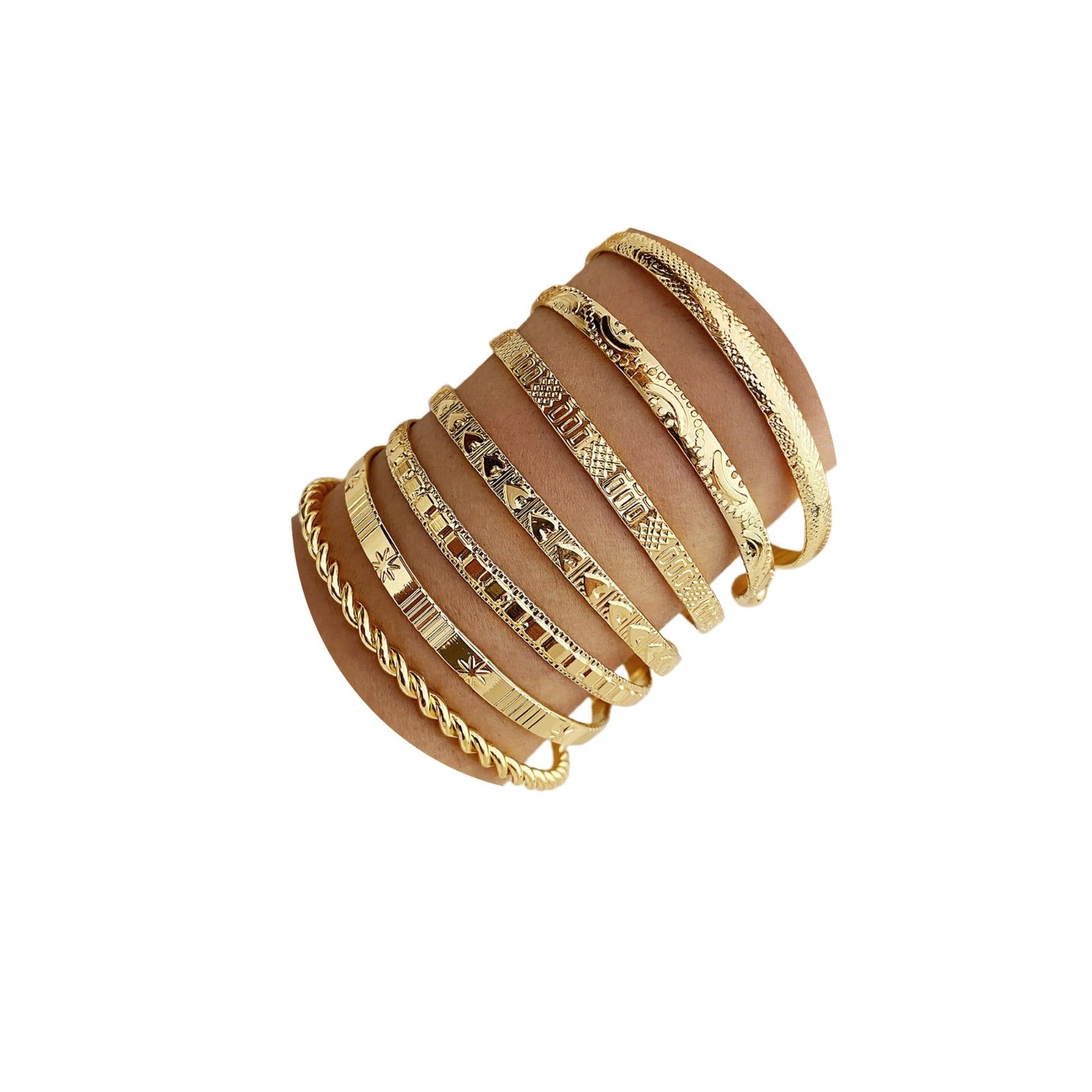 Gold Bangle Bracelets for Women – 14k Gold Plated Stackable Cuff Set, Minimalist