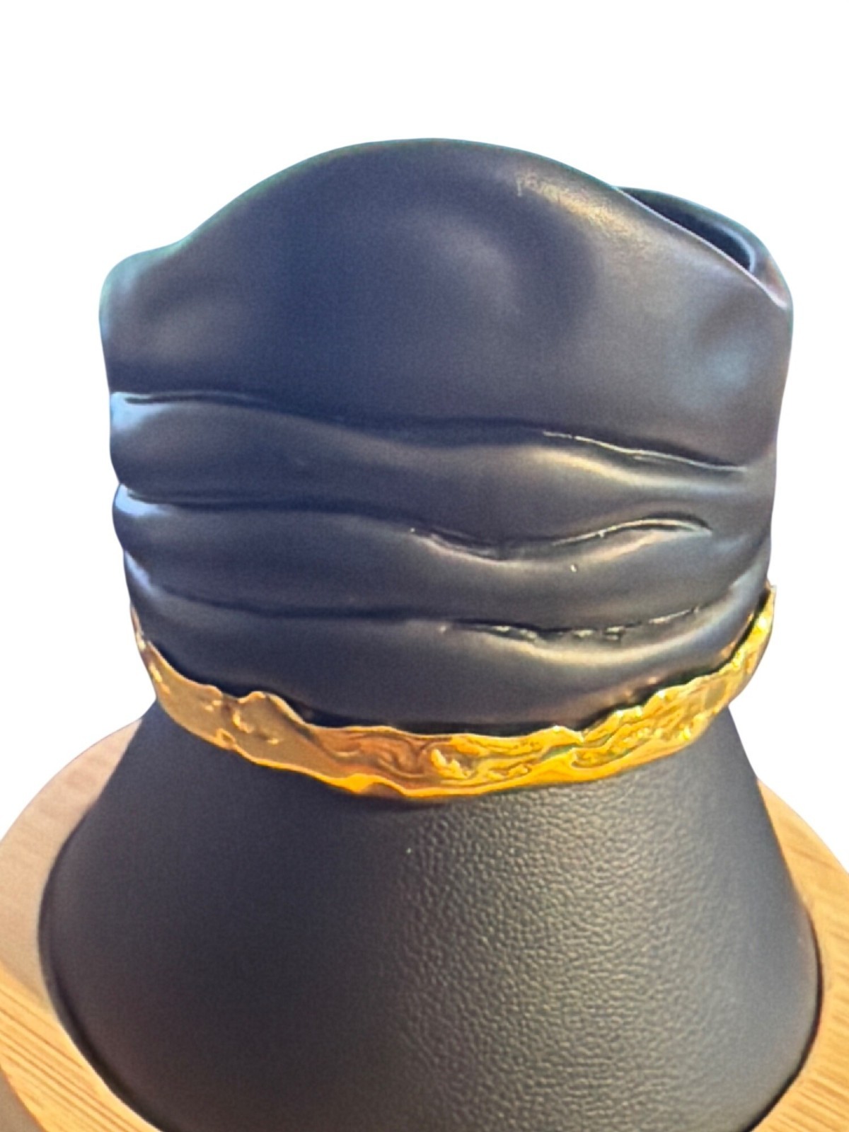 Alexis Bittar Matte Black Gold Molten Cuff Bracelet Pleated Sz 6″ 1.25″ Opening