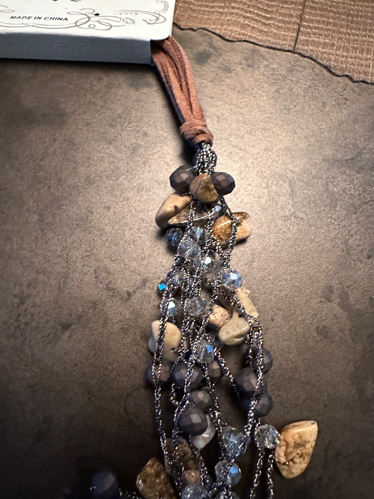OLE BROWN BEADED LEATHER MULTI STRAND 19″ NECKLACE