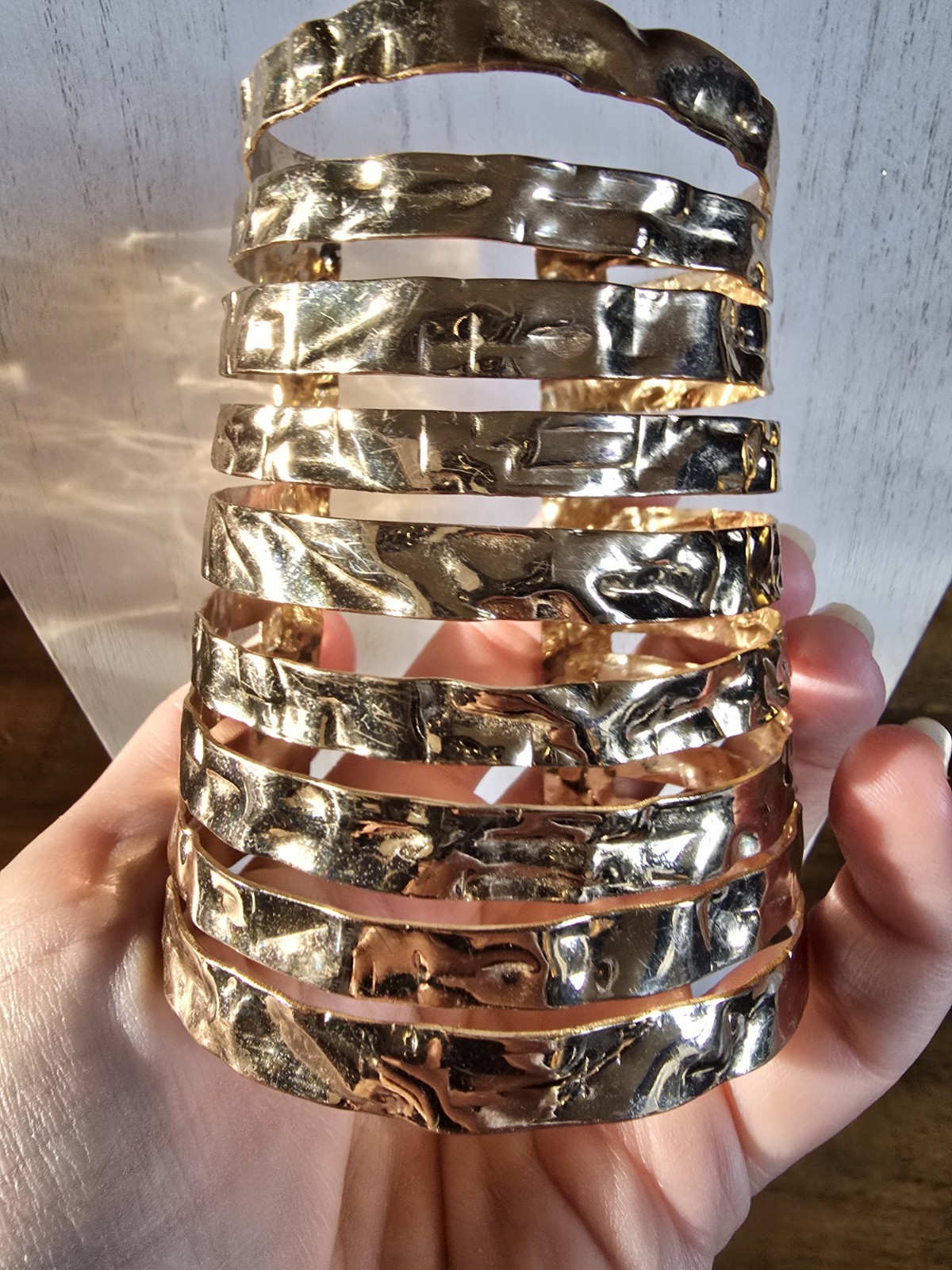 Gold Plated Bangle Cuff Bracelets 9 Layered Fashion Retrow Water Ripple