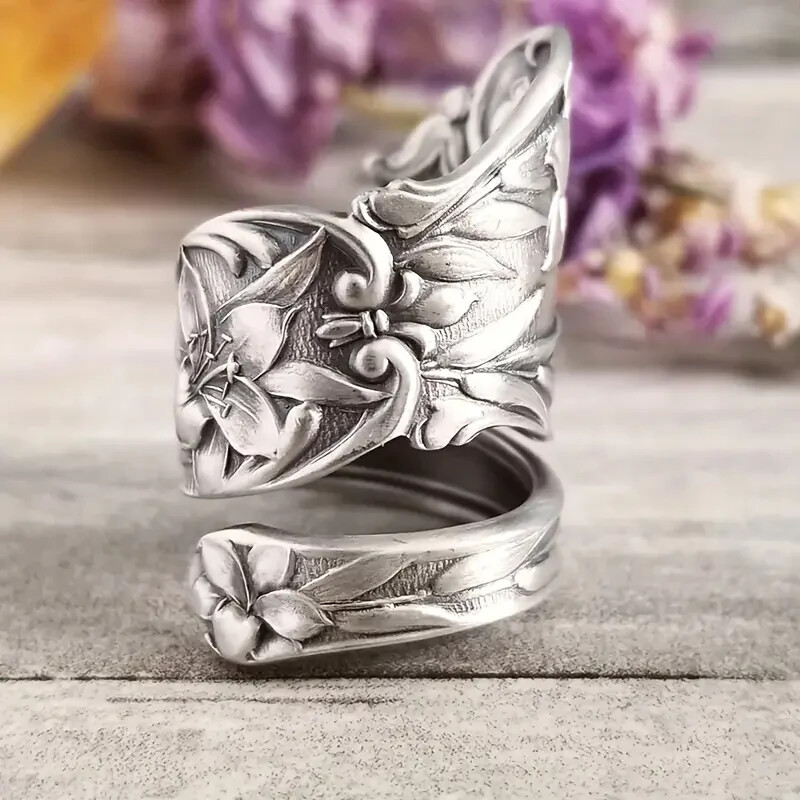 Elegant 925 Sterling Silver Charms Unique Fashion Flower Ring One Size Fit All