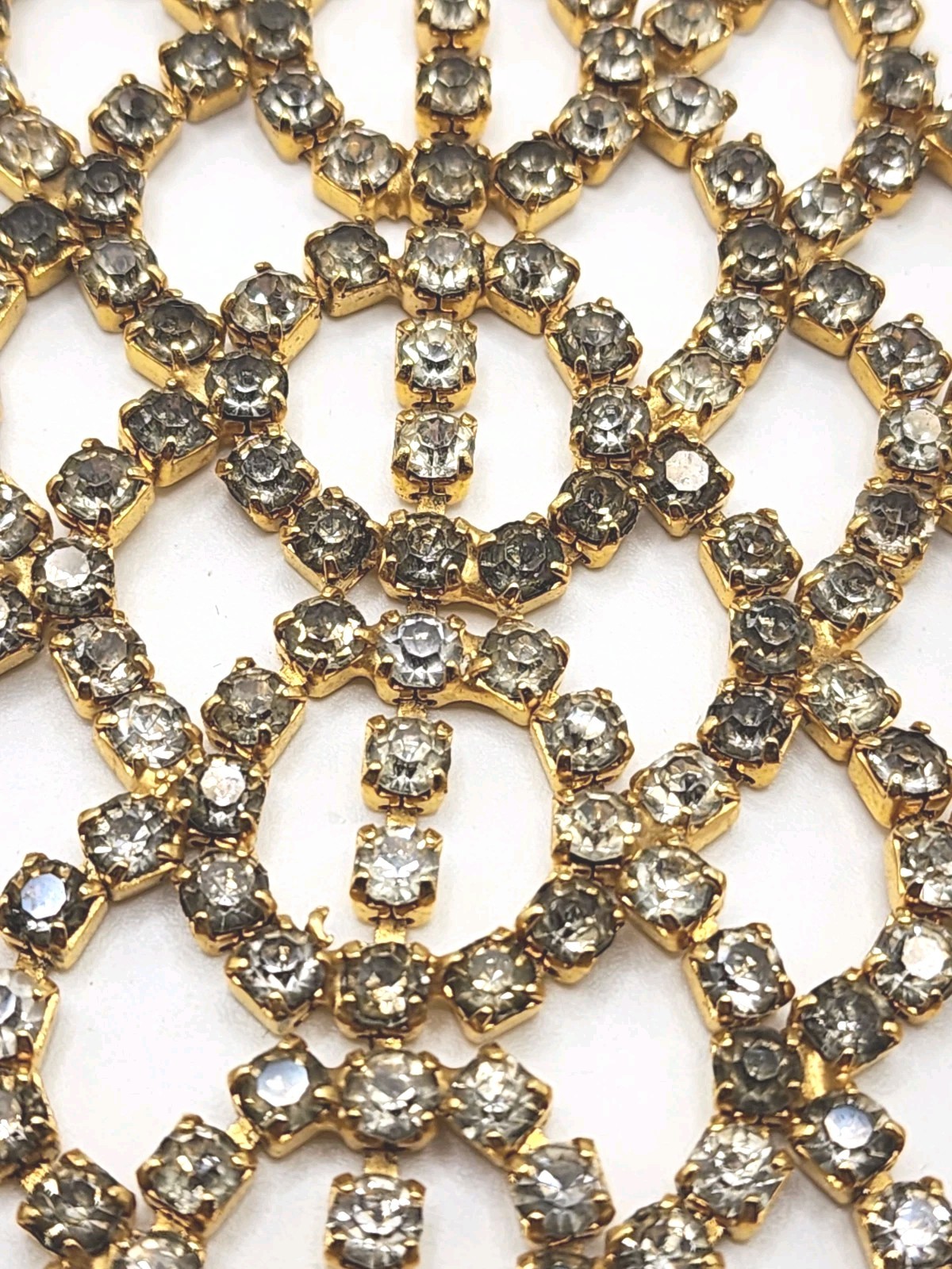 Vintage Gold Tone Clear Rhinestone Open Work Geometric Link Necktie Statement