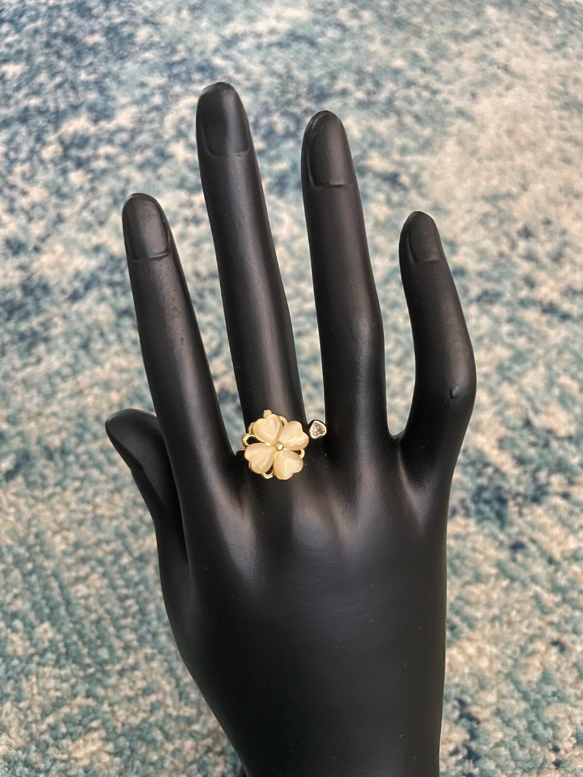 Four Leaf Clover Adjustable Opening Fidget Ring Anxiety Crystal *Spinning Ring*
