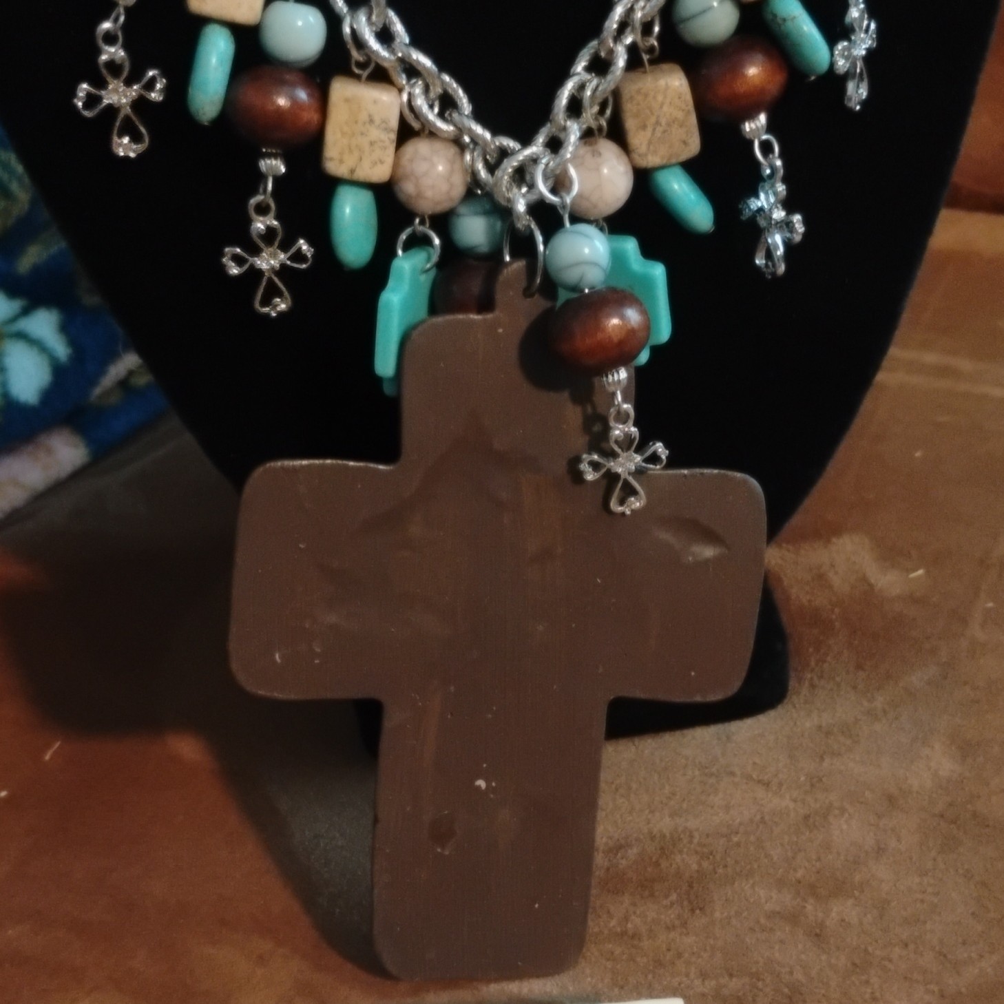 DaVinci Turquoise Cross Necklace & Dangle Earrings Jewelry Set Nickel-Free