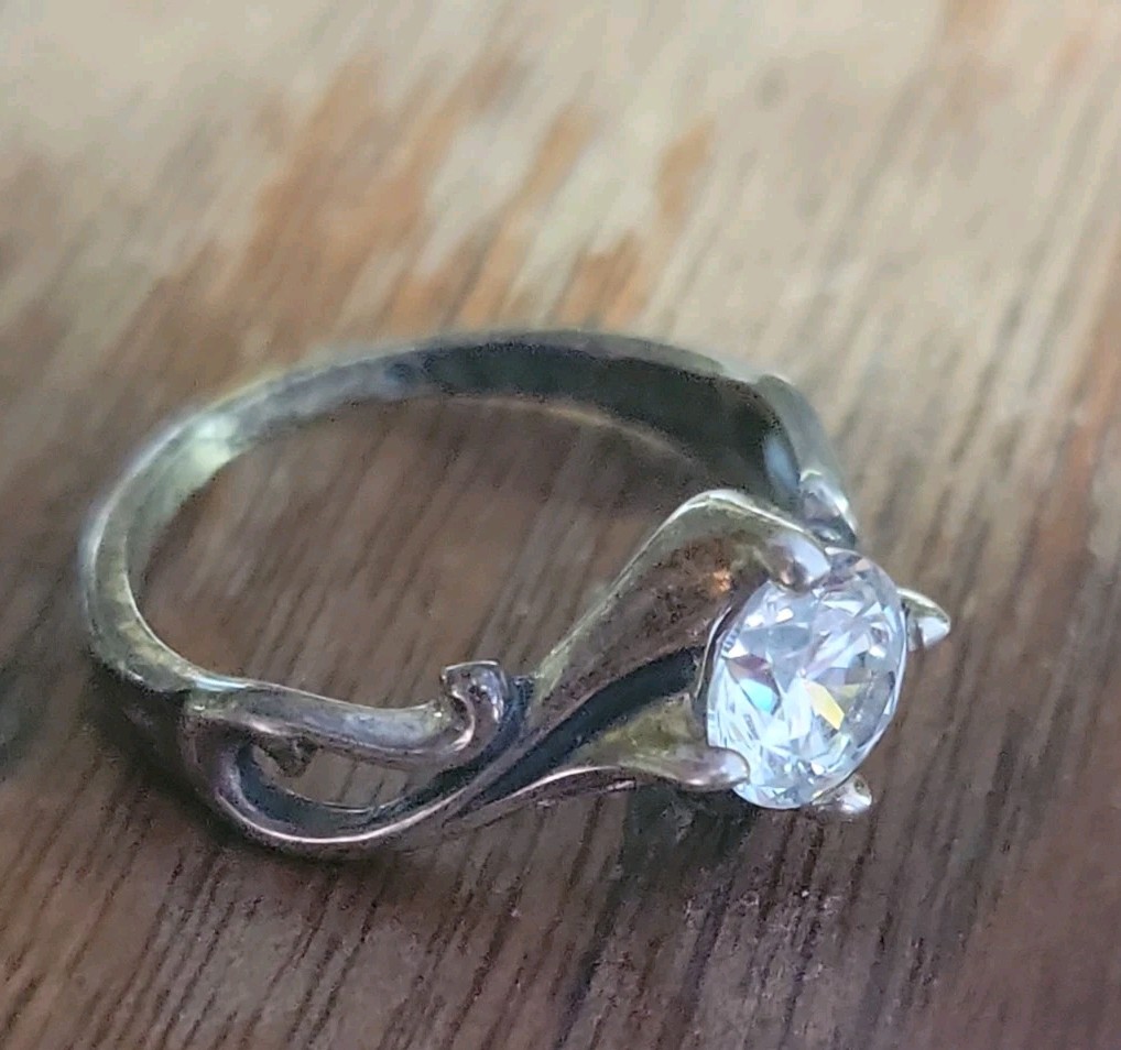 KABANA Sterling Silver & Diamonique Cubic Zirconia Solitaire Ring Size 6.5
