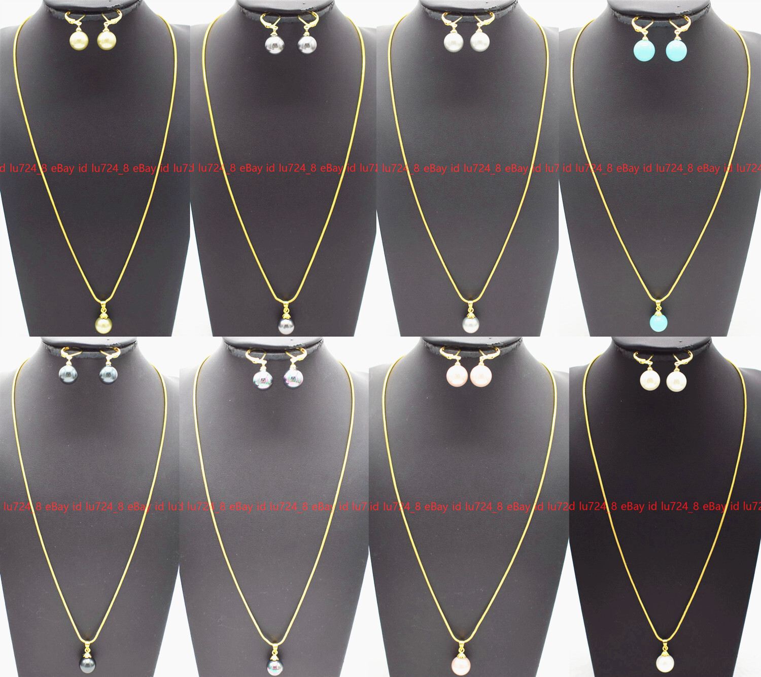Beautiful Multicolor Shell Pearl Round Beads Pendant Necklace Earrings Set 17″