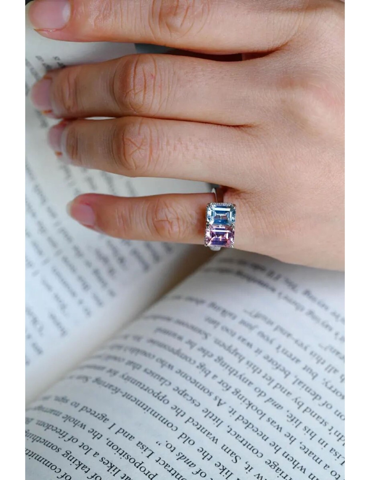 Toi Et Moi Lab Grown Morganite & Aquamarine With 925 Sterling Silver Women Ring