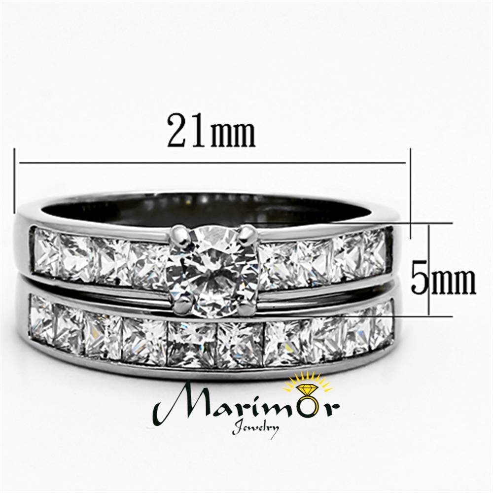 3.25 Ct Cubic Zirconia Stainless Steel 316l Engagement Wedding Ring Set Sz 5-10