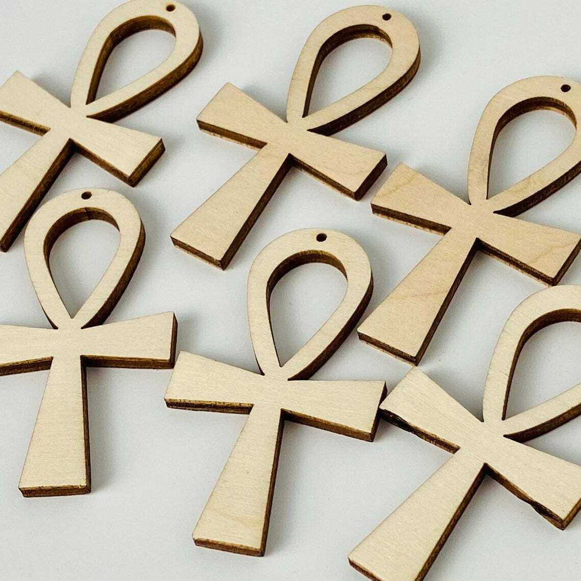 ALL SIZE (12pc to 100pc) Unfinished Wood Ankh Life Symbol Earrings Blanks Charms