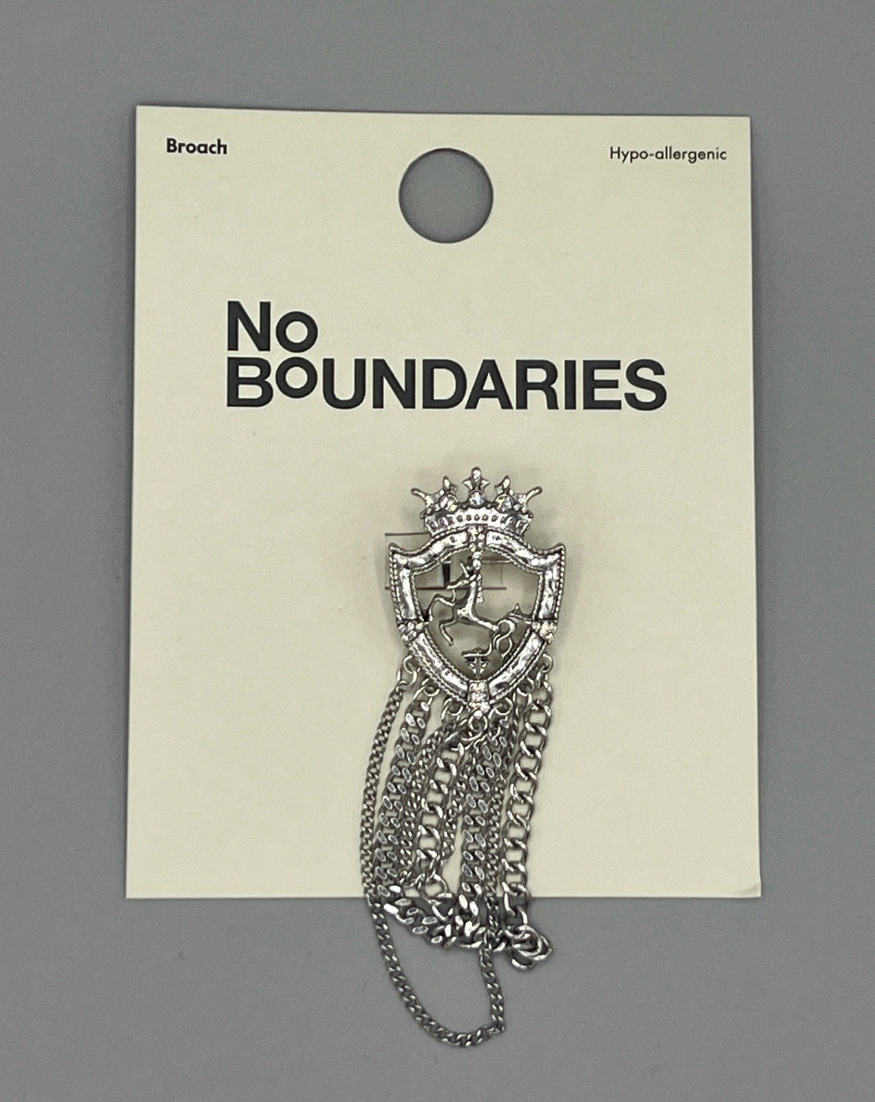 NO BOUNDARIES Women’s Horse & Crown Broach Pin Silver-Tone Rhinestone Dangle