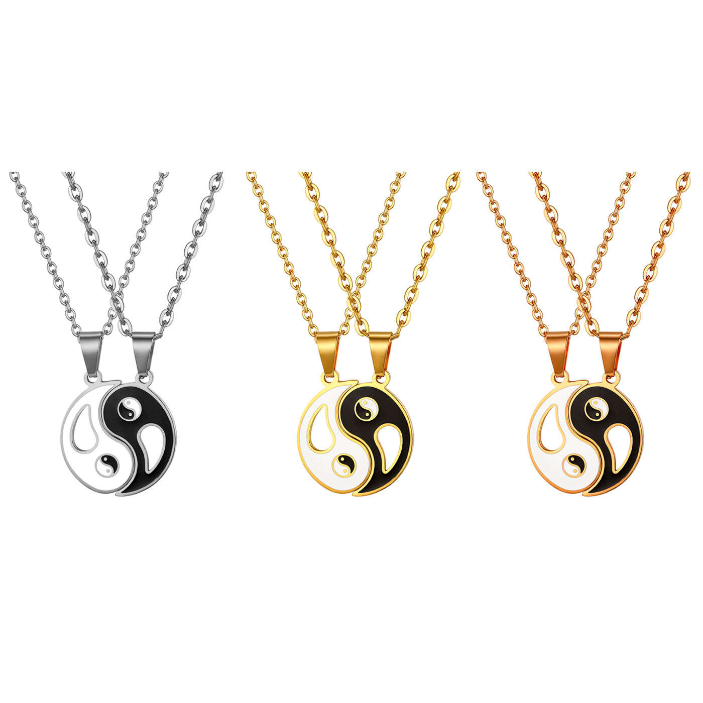 2pc Couples Friends Stainless Steel Yin Yang Tai Chi Bagua Pendant Necklace Gift