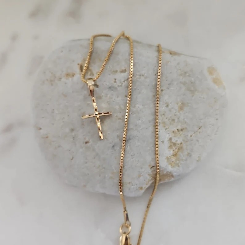 Gold Cross Necklace, Tiny Cross Necklace, 14k Gold Plated