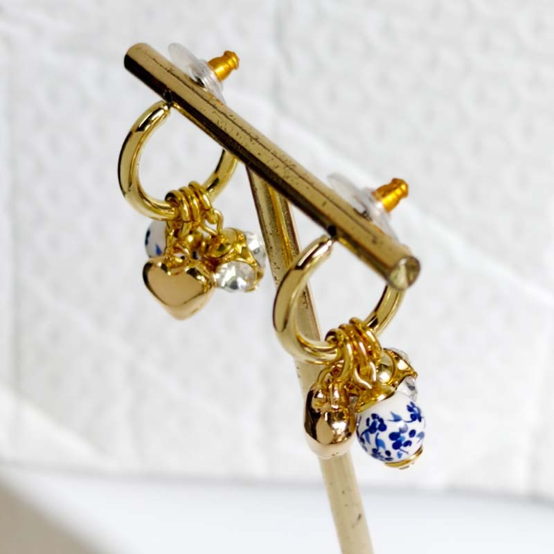 New Talbots Bead Heart Convertible Hoop Earrings Women Party Vacation Jewelry