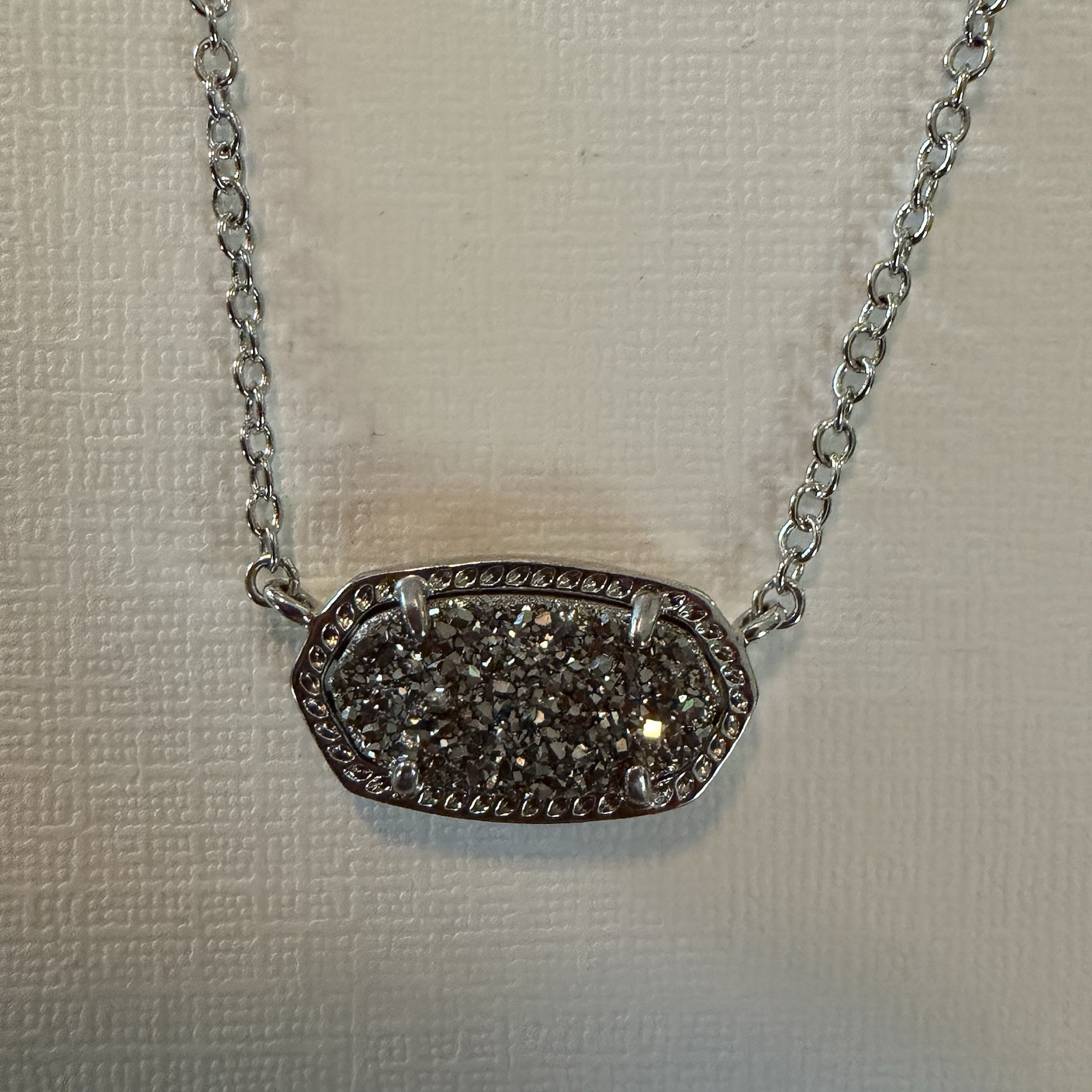 Kendra Scott Elisa Silver Plated Clear Crystal Oval Pendant Adjustable Chain
