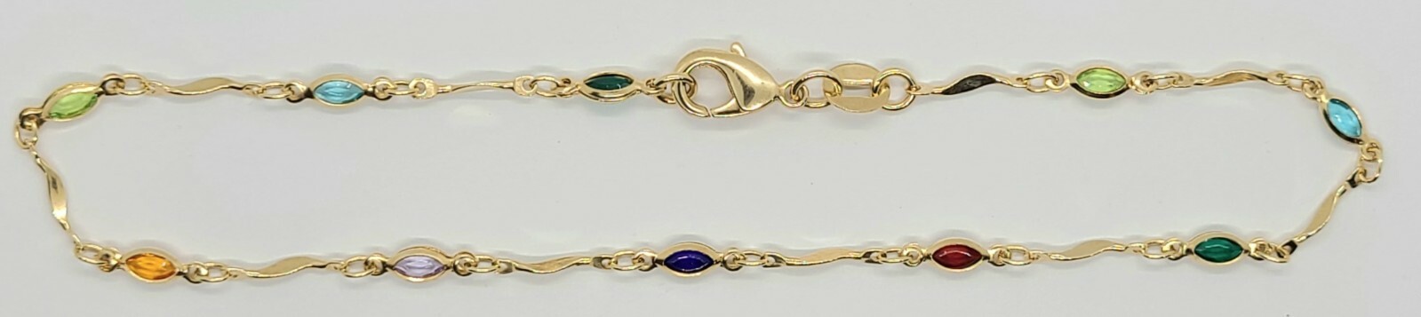 Ankle Bracelet Gold Filled with Colored Stones 10 inches Long new # 55 Dk