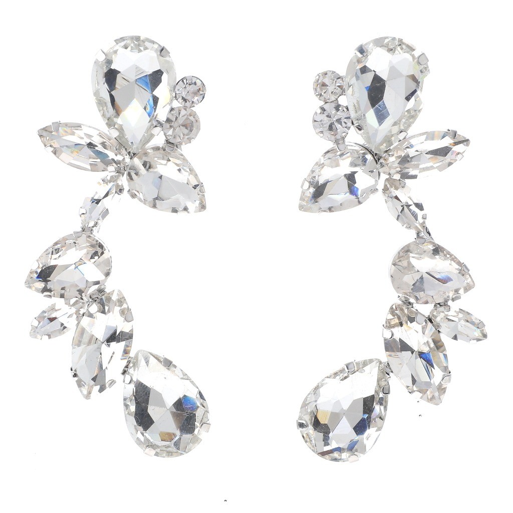 Silver Tone Metal Rhinestone Drop Post Earrings YZL051-CLR