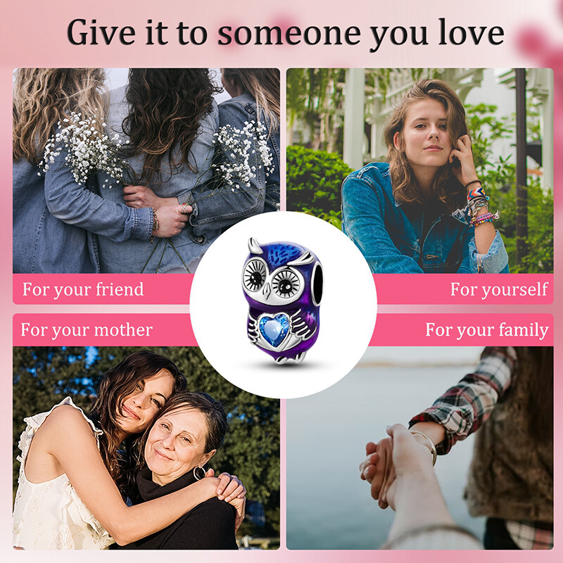 MULA European 925 Sterling Silver Owl Heart DIY Charm AAA CZ for Women Bracelet