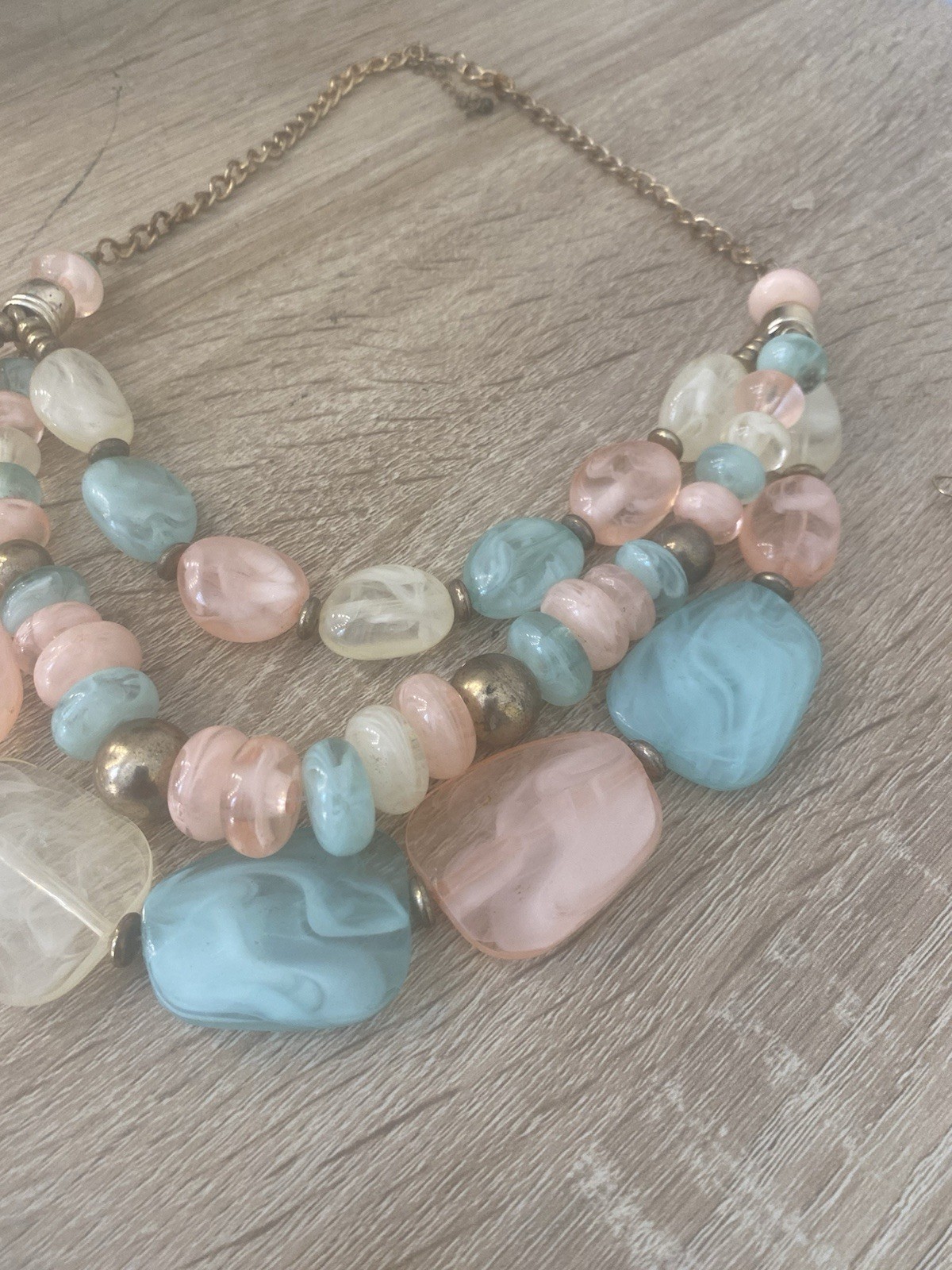 Chunky Pastel Pink Blue Beaded Statement Necklace & Earrings Set
