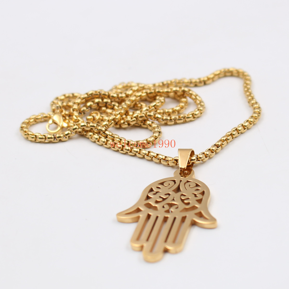 Stainless Steel religions Open Hand Pendant Rolo Chain Necklace Fashion 18-32”