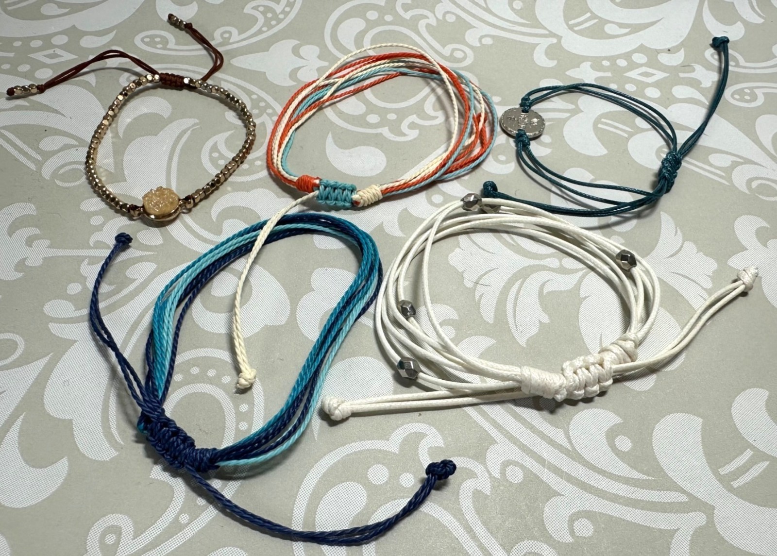 Adjustable String Cord Bracelets With Beads And Charms Multicolor Lot of 5