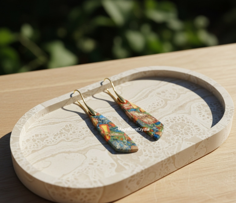 Rainbow Imperial Jasper Earrings Teardrop Dangle Healing Chakra Women Jewelry
