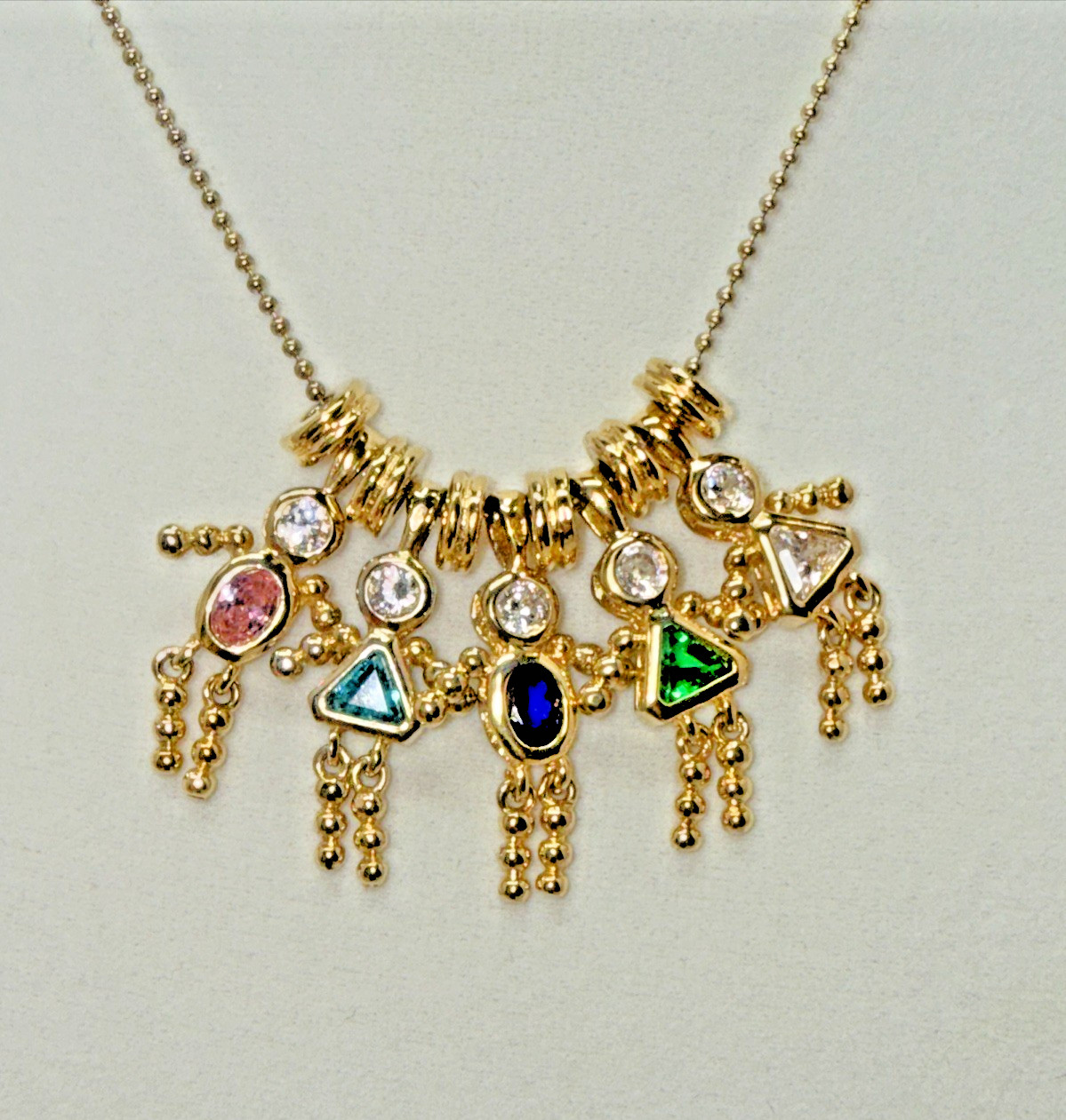 Vintage Italian 925 Sterling Silver Gold Vermeil Family Birthstone Necklace