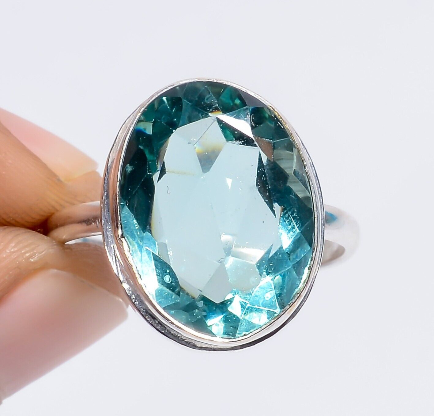Sky Blue Topaz Oval Gemstone Handmade Ring 10.75 US Fashion Jewelry Gift For Her