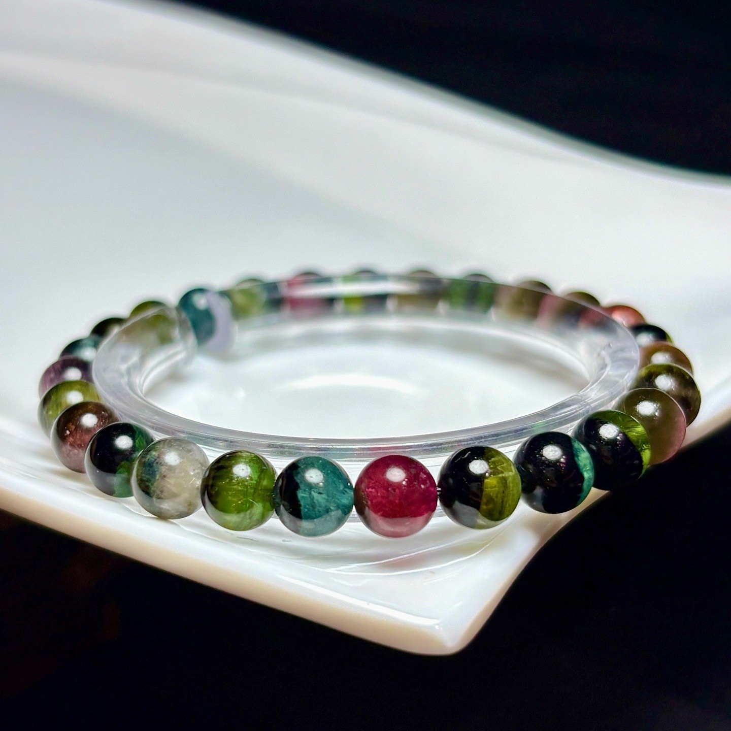 6.8mm Natural Color watermelon Tourmaline Crystal Quartz Beads Bracelet