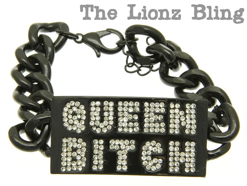 Urban Hip Hop Rose Gold chunky Chain Bracelet & Crystal Bling BITCH Pendant