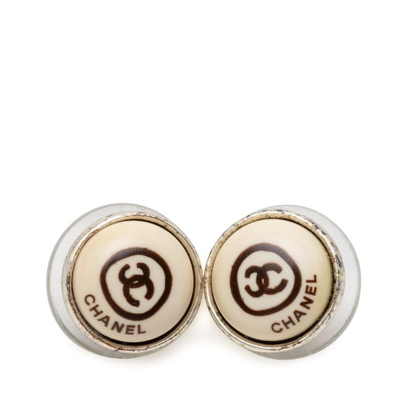 Chanel Coco Mark Stud Earrings 00T Ivory Silver Metal Ladies CHANEL