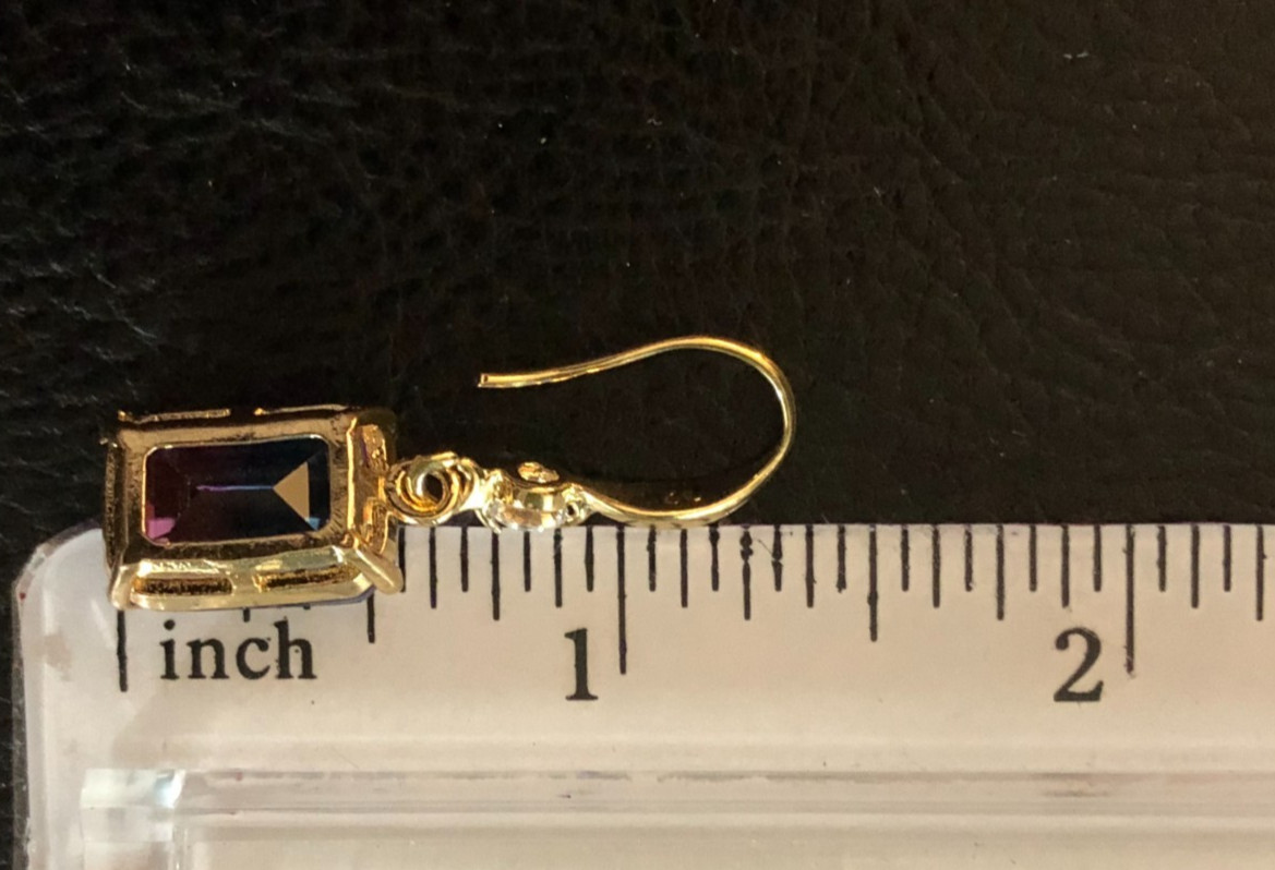 Gold Tone Simulated Bi-Color Fluorite Ombre & CZ Gemstone Earrings 1.25″ 1535