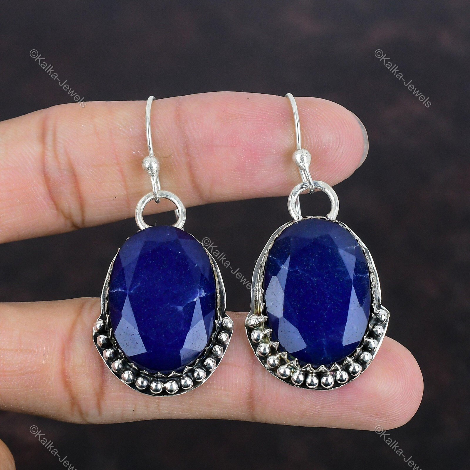 Natural Blue Sapphire Gemstone Drop/Dangle Earrings 925 Sterling Silver Jewelry