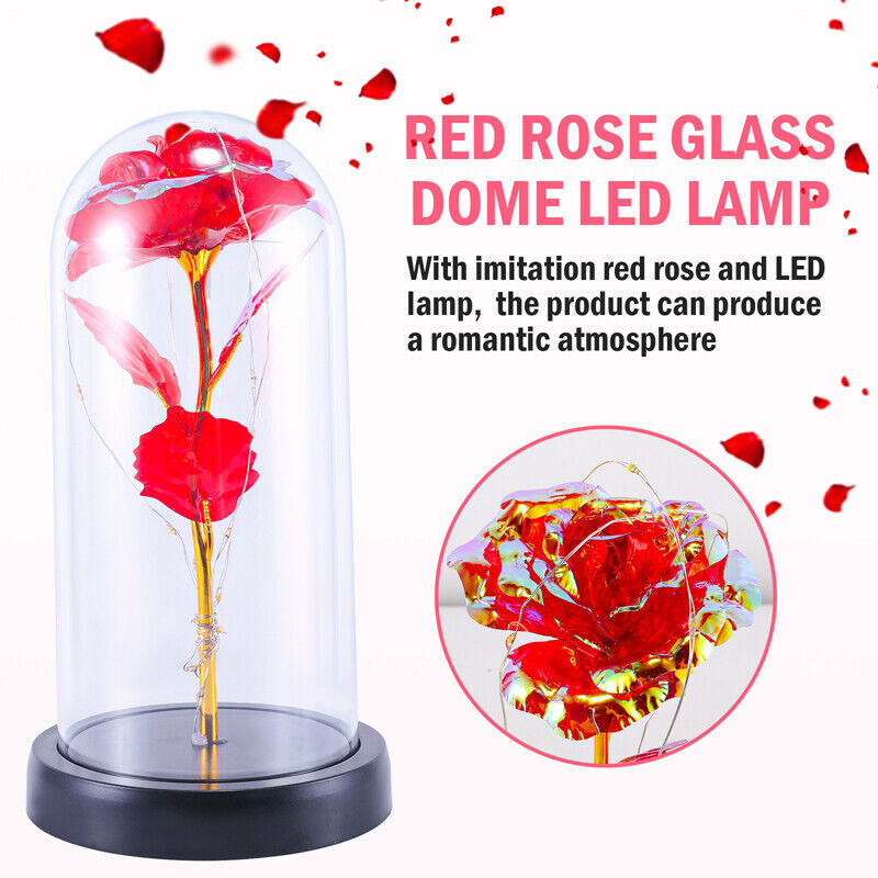 Crystal LED Rose Flower in glass dome Romantic Gift Love for mom girl Birthday