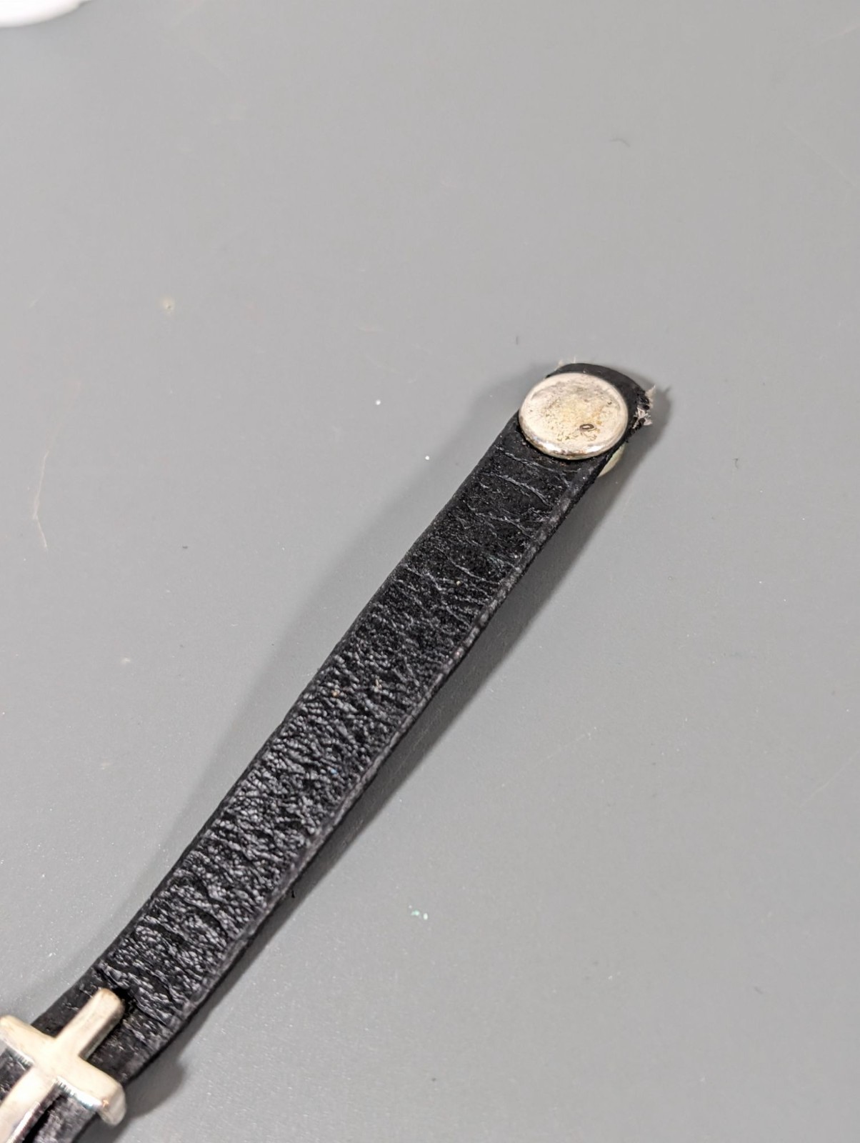 Black Faux Leather Cross Bracelet With Snap Closure & Rhinestone Accents 6.5″