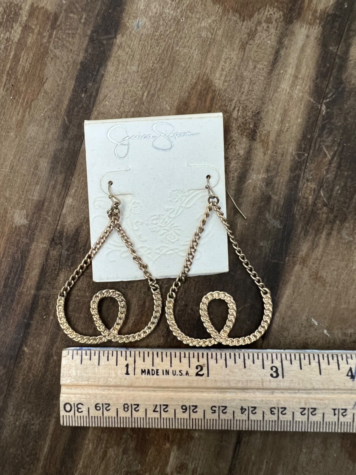 JESSICA SIMPSON NEW GOLD TONE CHAIN DROP DANGLE BOHO EARRINGS 2″