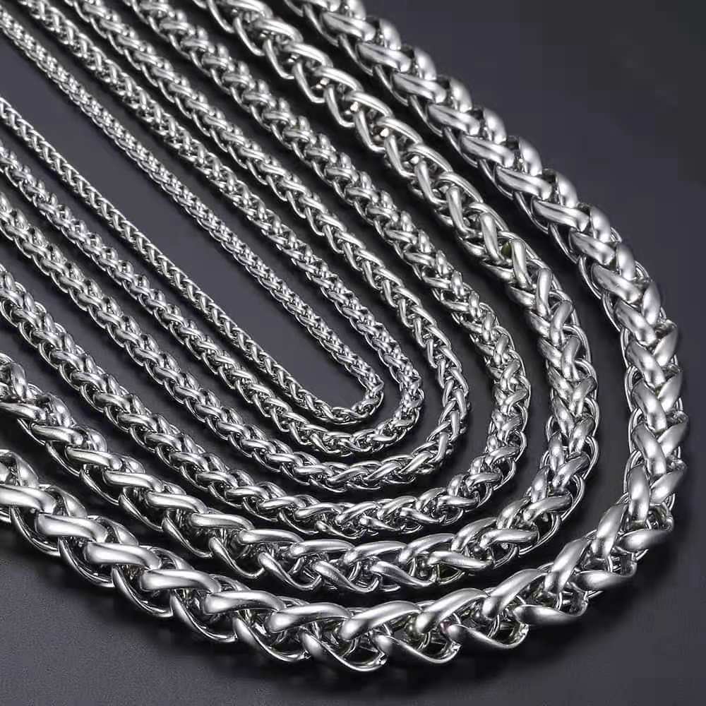 Men Women Stainless Steel Silver 2mm/3mm/4mm/5mm Rope Necklace Chain Link -/