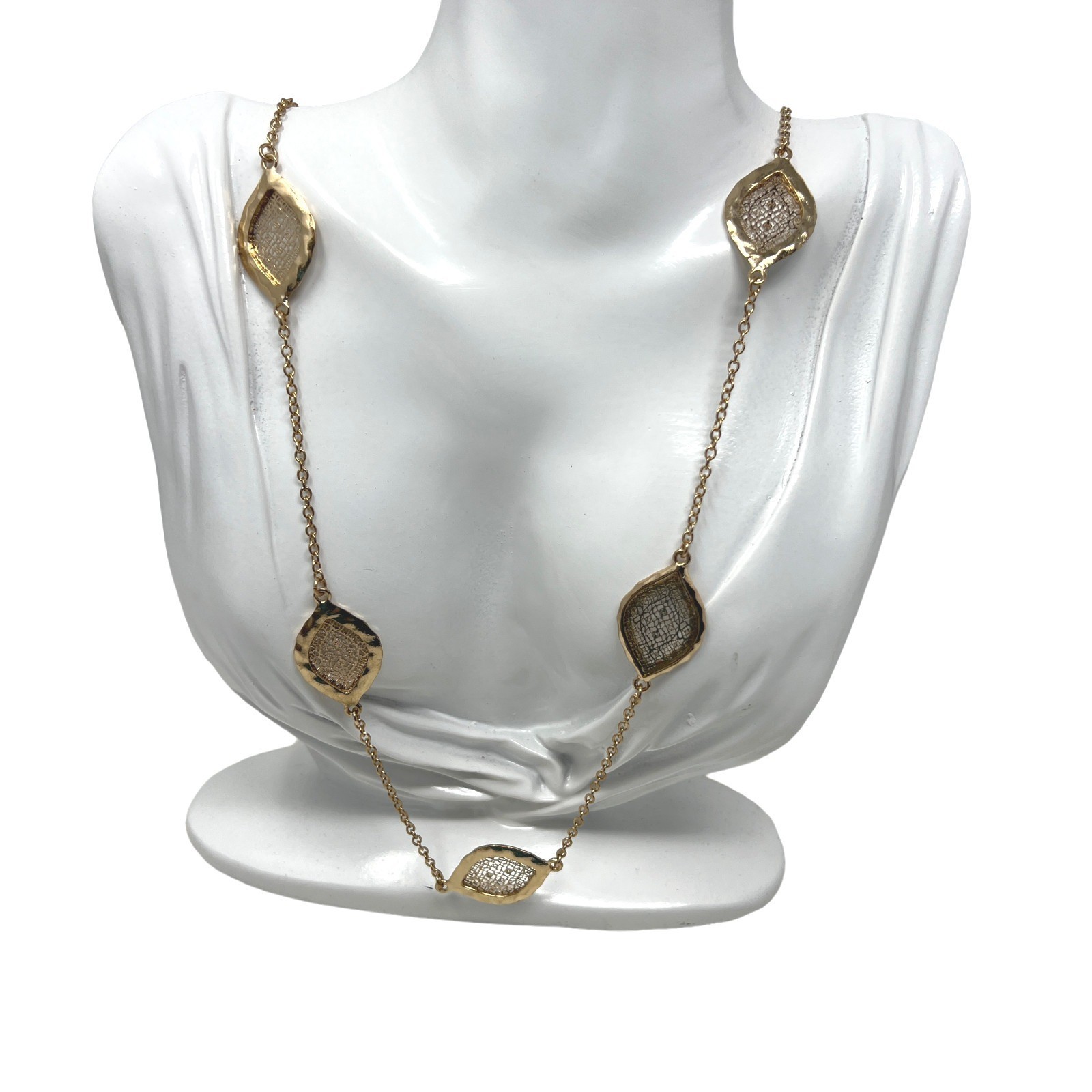 Charming Charlie Necklace Gold Tone Chain Filigree Stations 36 in