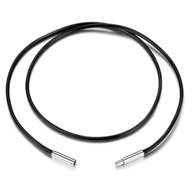 Black Woven Leather Necklace Cord Stainless Steel Lobster Clasp Unisex Chain