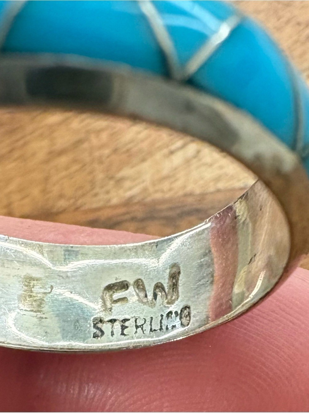 Turquoise Colored Inlay Sterling Silver Band Ring – Size 10.75