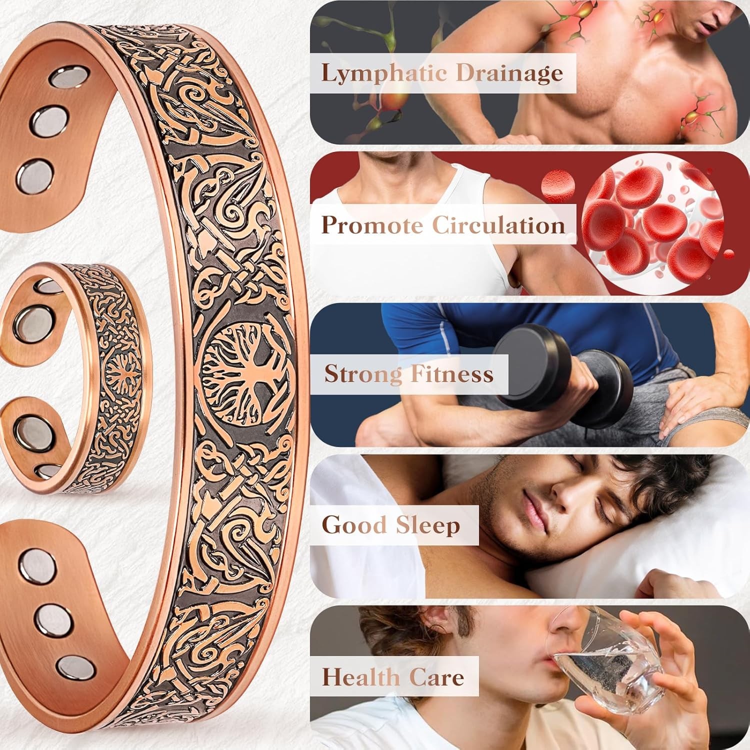 Mahnco Copper Bracelet for Men & Women, 9X Strength Magnetic Bracelets & Lymphat
