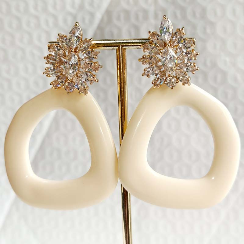 New Zara CZ Resin Loop Drop Statement Earrings Women Party Vacation Jewelry Gift