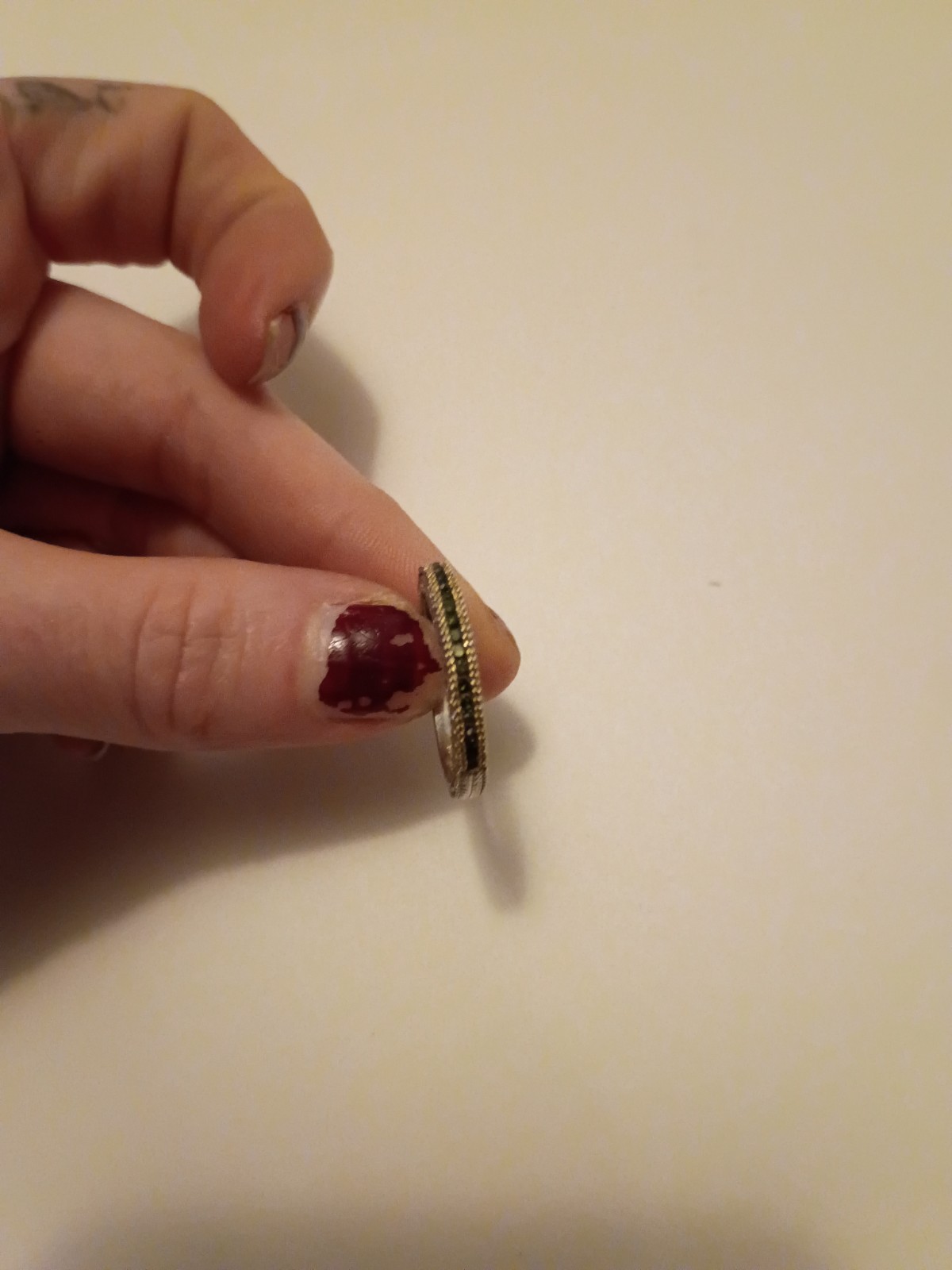 CZ Green Stone 925sterling silver ring stacker band size 7