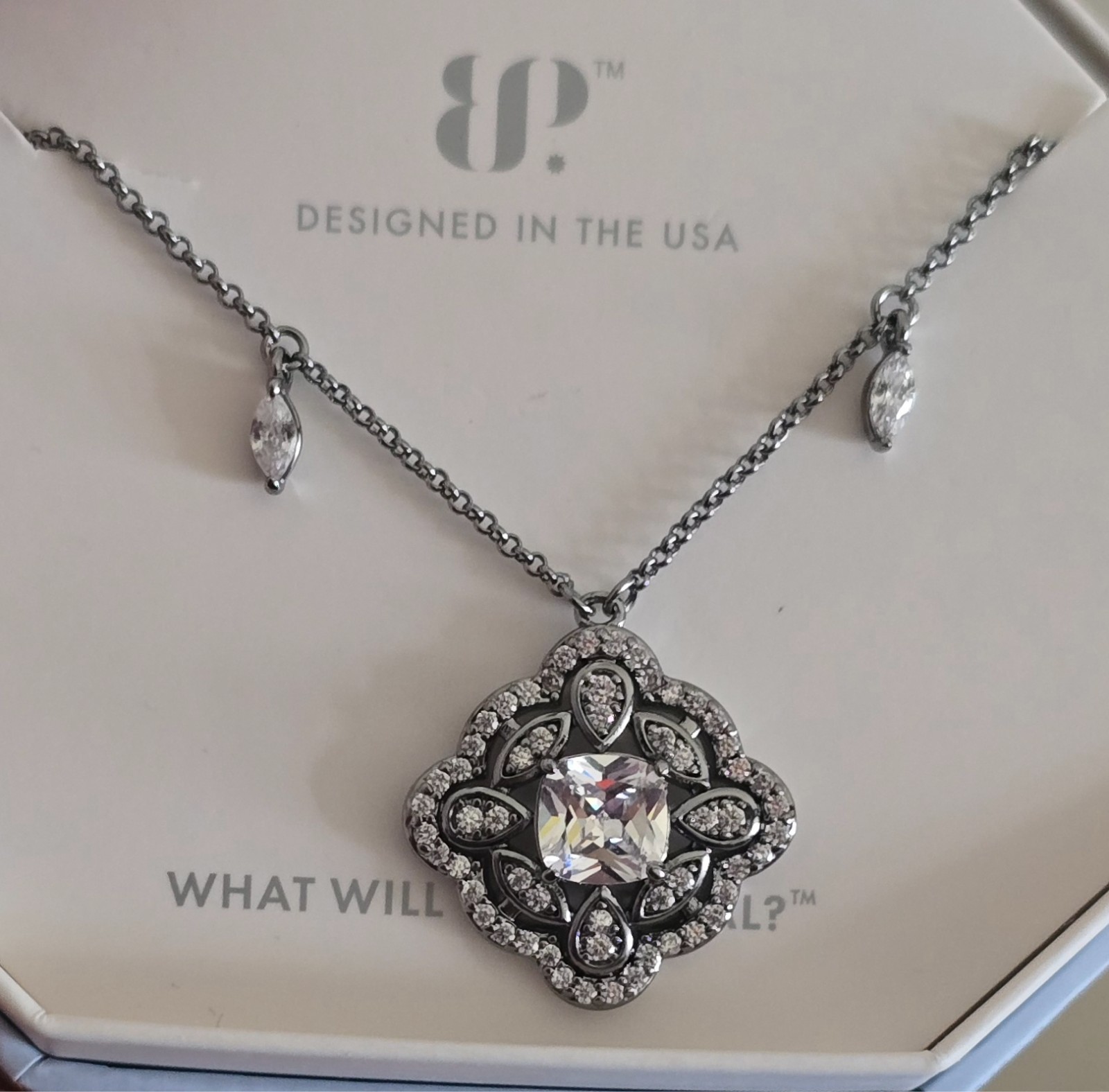Bomb Party Necklace NK63760 ‘Neckline Negotiator’ Diamond CZ on Hematite